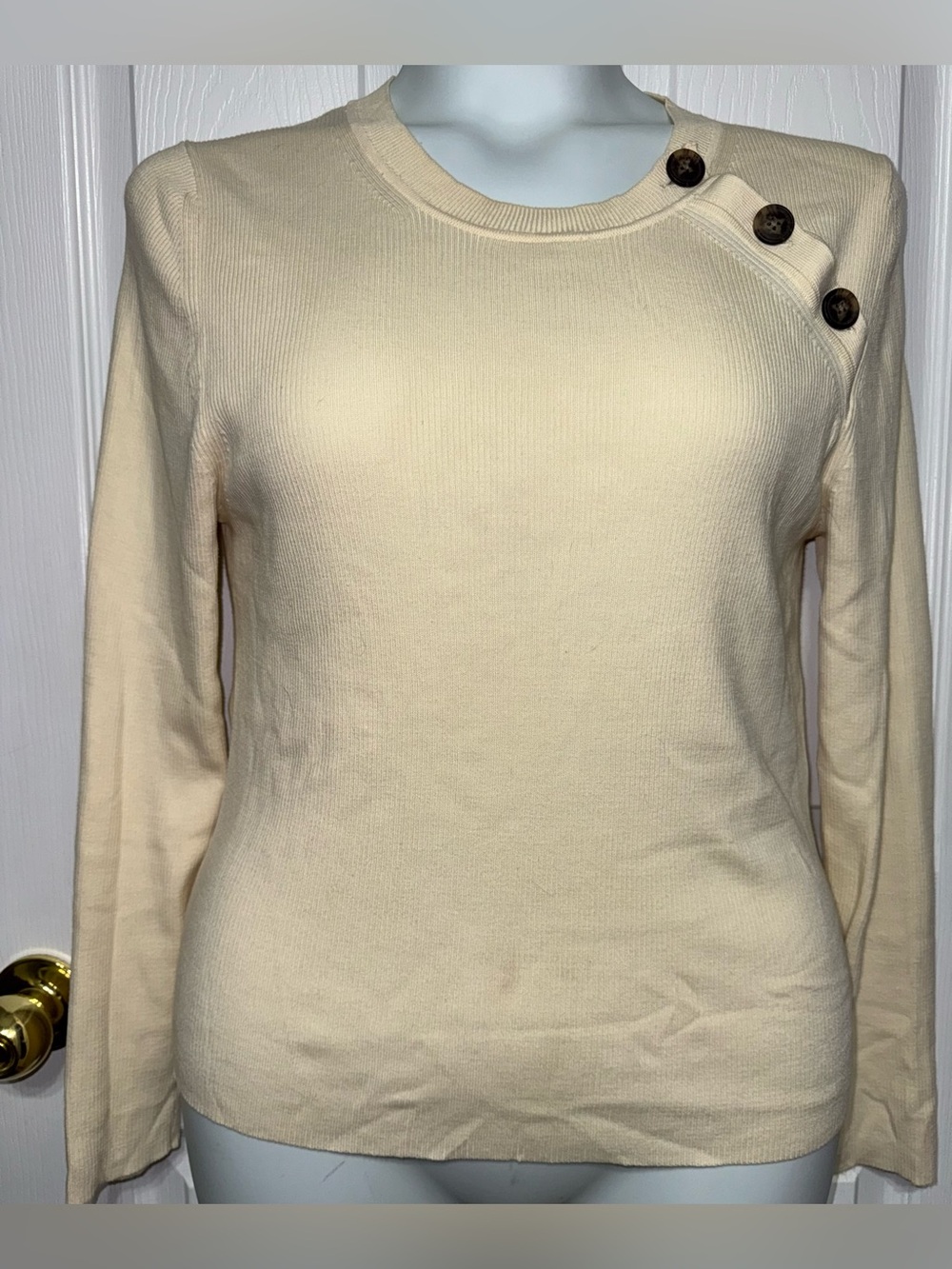 Banana Republic Button Detail Sweater Crewneck Parchment Paper L Supima Cotton